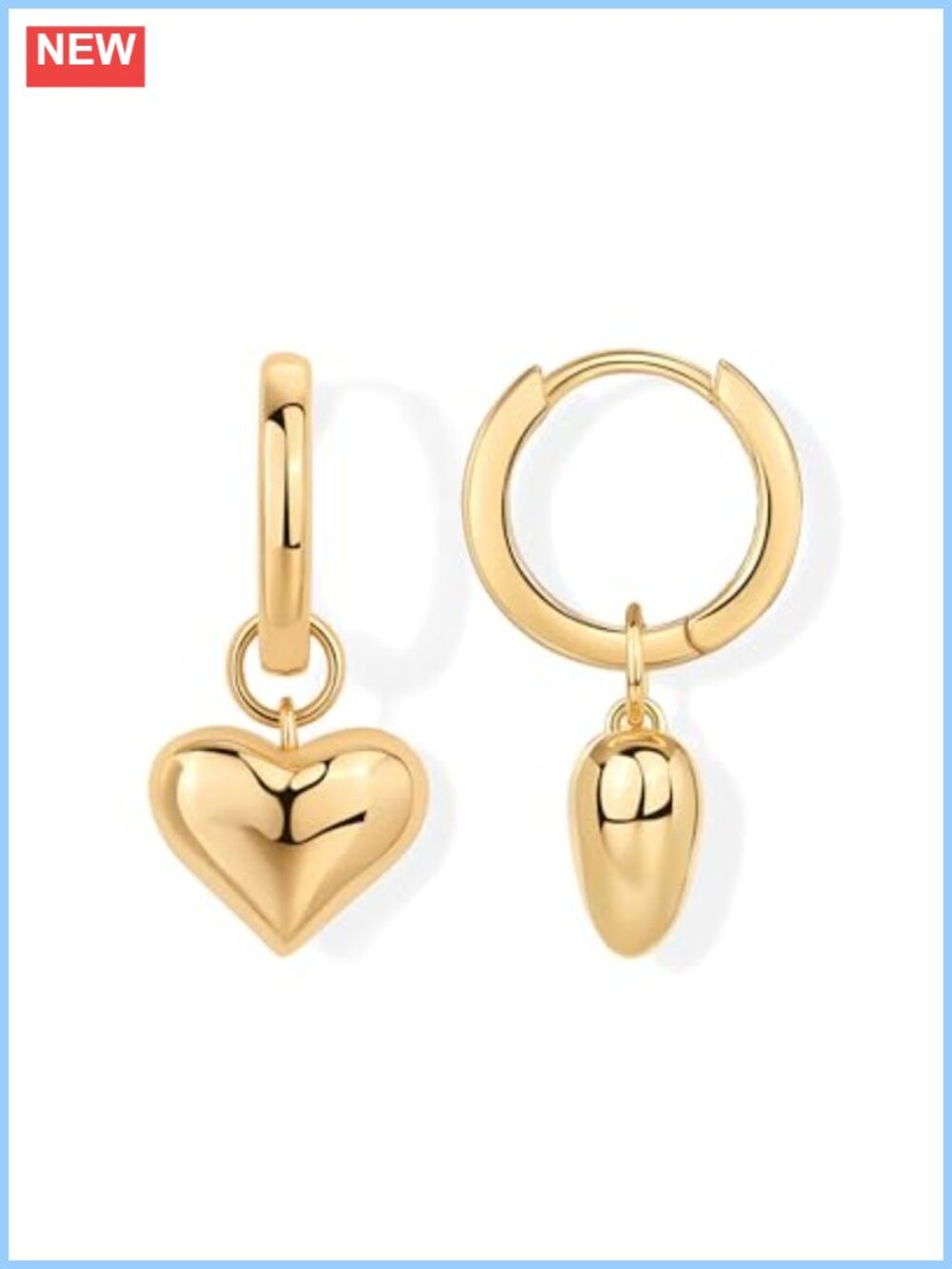 14K Gold Plated Heart Huggie Hoop Earrings with Dangle Charm